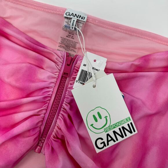 GANNI Pink Tie Dye Front Zip Bandeau Bikini TOP - Picture 6 of 9
